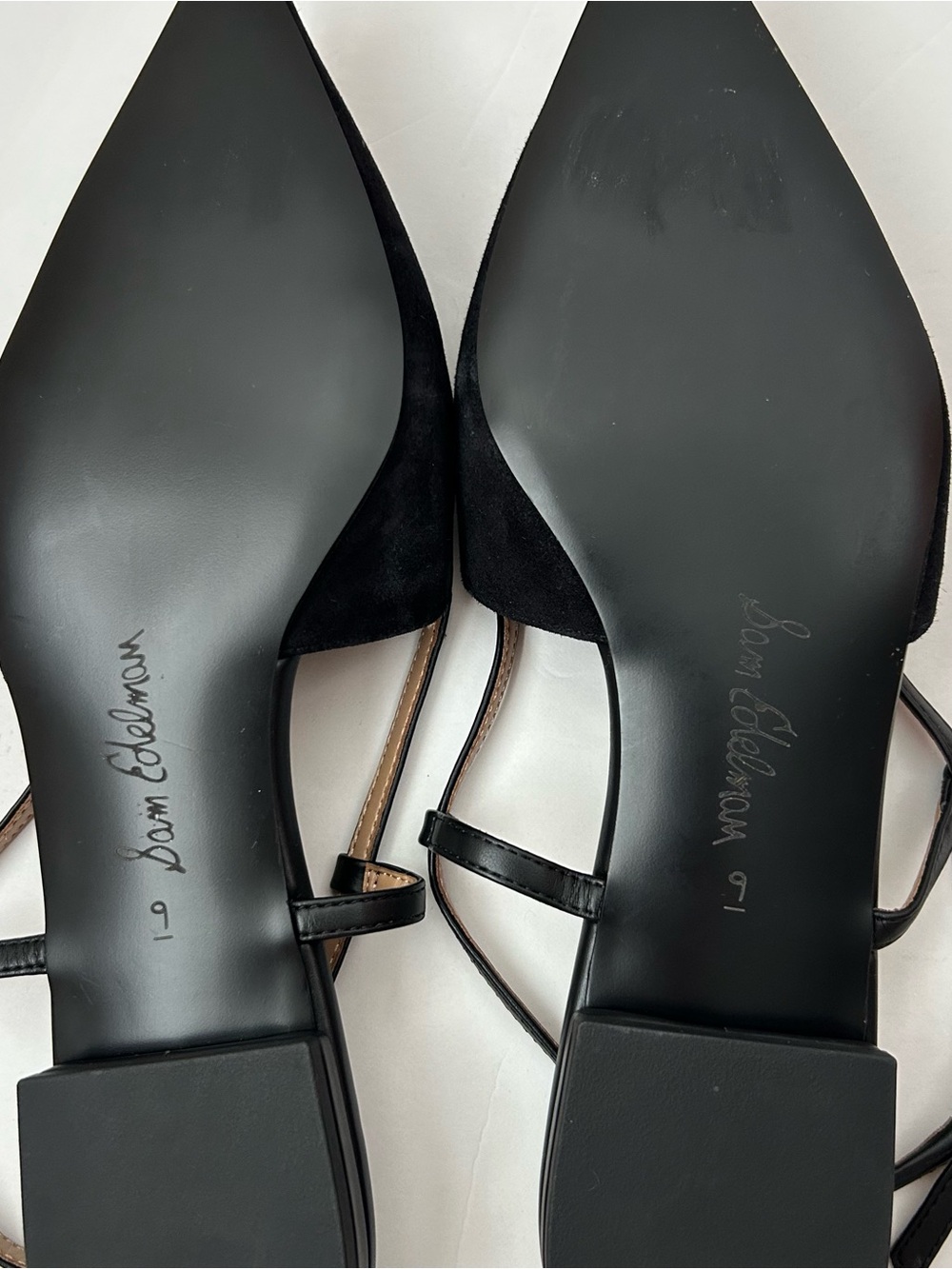 Sam Edelman Cohen Suede Slingback Pointed Flats Black Gold 9 - Picture 10 of 16
